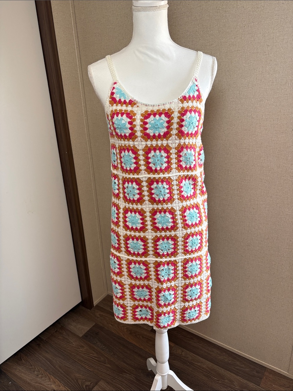 Willow & Wind Women Granny Square Crochet Midi Dress S Boho Festival Hippie